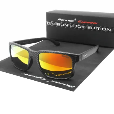 Produktbild von Hochwertige Herren Sonnenbrille Rechteckig Carbon Optik UV400 Gläser Gelb Orange Verspiegelt 3in2 Edelstahlgelenke