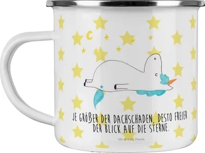 Produktbild von Mr. & Mrs. Panda Emaille Tasse Einhorn Sternenhimmel - Weiß - Geschenk, Sterne, metallbecher, Verrückt, Unicorn, Teetasse, Haferl, Campingtasse, Einhörner, Pott
