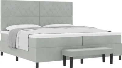 Produktbild von Boxspringbett mit Matratze Hellgrau 200 x 200 cm Samt