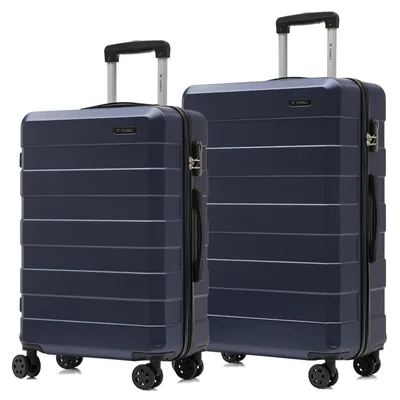 Produktbild von Suitcase Set, Rollkoffer Handgepäck, Kofferset, mit 4 Rollen 360°, Hartschalenreise Zahlenschloss, Weicher Gummigriff (2er Set, L&XL, Dunkelblau)