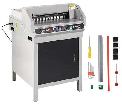 Obrázok produktu pre Elektrická hydraulická rezačka papiera SucceBuy, rezačka s hrúbkou rezu 40 mm a šírkou rezu 45 cm, ovládanie tlačidlami, ideálna na použitie v školách a kanceláriách