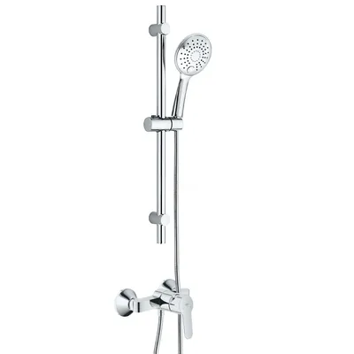 Produktbild von GROHE Duscharmatur BauEdge, Duschsystem mit Einhandarmatur und BELVIT Brause, Duschstange und 1,5 m Schlauch, ohne Regendusche Chrom