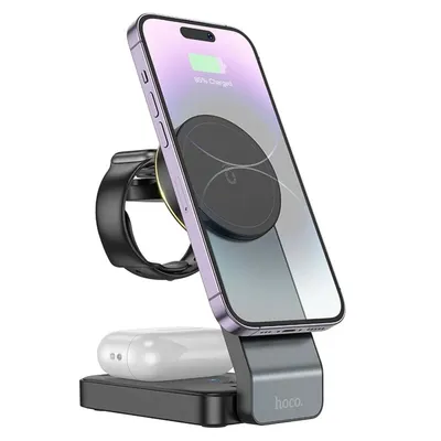 Produktbild von HOCO 3-in-1 induktives Ladegerät kompatibel mit MagSafe 15W CQ3 schwarz