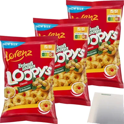 Produktbild von Lorenz ErdnußLocken Loopy´s Classic (3x130g Tüte) + usy Block