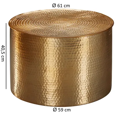 Produktbild von WOHNLING Couchtisch 61 x 40,5 x 61 cm Aluminium Gold Beistelltisch Orientalisch Rund Flacher Hammerschlag Sofatisch Metall Wohnzimmertisch Modern