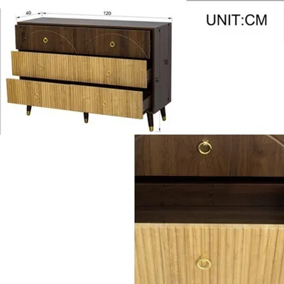 Obrázok produktu pre Komoda s retro vzhľadom - 120 x 40 x 81 cm - Drevená komoda s 6 zásuvkami a kovovými úchytkami