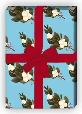 Produktbild von Elegantes florales Weihnachtspapier mit Misteln, hellblau, 32 x 48cm - G9885, 32 x 48cm