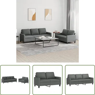 Produktbild von The Living Store 2-tlg. Sofagarnitur mit Kissen Dunkelgrau Stoff