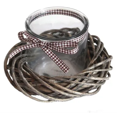 Produktbild von 001 Windlicht aus Glas mit Weidenkranz natur S