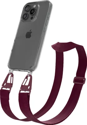 Produktbild von EAZY CASE - Hülle mit Band für Apple iPhone 16 Pro, Handyhülle mit Umhängeband, Silikonhülle transparent, Handykette in Rot