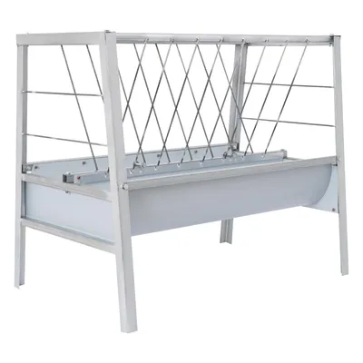 Zdjęcie produktu dla Kojec dla kóz, wymiary 100x66x85 cm, pojemność 200 litrów, wykonany z żelaza, z miską na siano w kształcie litery "V" o wysokości 45 cm oraz misą na paszę o wysokości 20 cm