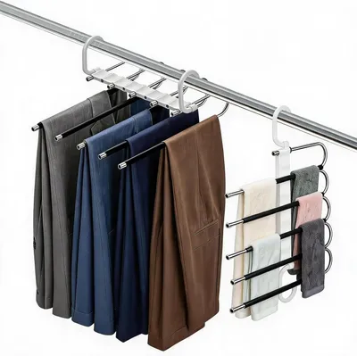 Produktbild von 5-in-1 Hosenbügel, 2 Stück, Edelstahl und Kunststoff, für Jeans und Schals