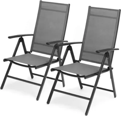 Immagine prodotto di Set di 2 sedie da giardino - Sedia da giardino regolabile e pieghevole con schienale - Alluminio, carico massimo 120kg - Grigio