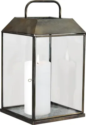 Immagine prodotto di Milani Home - lanterna portacandela in vetro e metallo, bronzo, per giardino e veranda, 25 x 25 x 46 cm