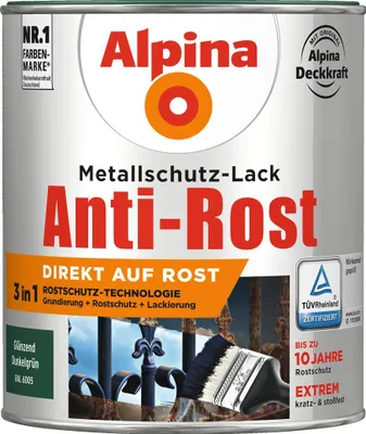 Produktbild von Alpina Metallschutz-Lack Anti-Rost 750 ml dunkelgrün glänzend