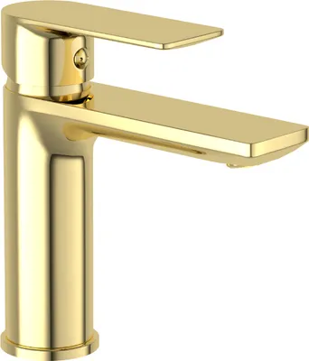 Zdjęcie produktu dla Złota bateria umywalkowa stojąca Glad w połysku - premium design, minimalistyczna elegancja