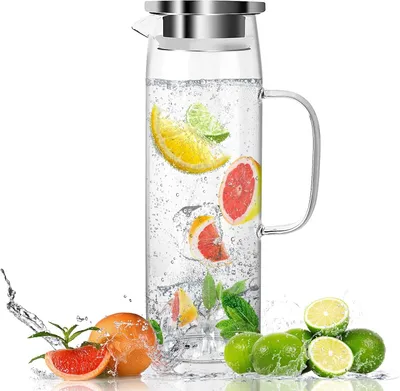 Produktbild von 1,5-Liter-Karaffe aus Borosilikatglas, Deckel, hitzebeständig, für Wasser/Eistee/heiße/kalte Getränke.