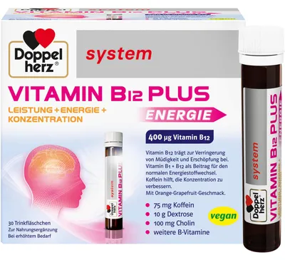 Obrázek produktu pro Systém Doppelherz Vitamin B12 Plus lahvičky, 30 ks. Ampulky