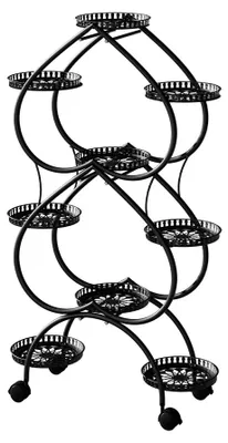 Zdjęcie produktu dla Półka na kwiaty – mobilna konstrukcja na rośliny z kółkami – 6 poziomów, miejsce na 9 doniczek – metal – 73x30x124 cm – do użytku wewnątrz i na zewnątrz – kolor czarny
