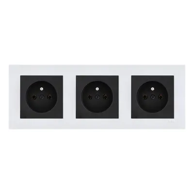 Image de 3 prises avec mise à la terre, noir + cadre triple KARELL, blanc EXEN