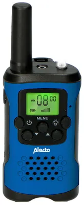 Produktbild von Alecto FR175BW - Walkie Talkie Set - 2 Handgeräte - Reichweite bis zu 7 km - 8 Kanäle - PTT und VOX - 24 Stunden Standby - Ladestation inklusive - Kopfhöreranschluss - Blau Schwarz
