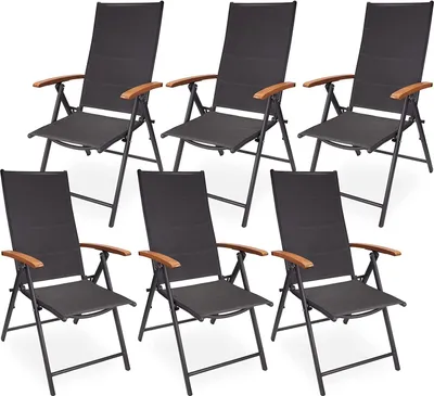 Produktbild von Brubaker 6er Set Gartenstühle Verona - Faltstühle klappbar- 7-Fach verstellbare Rückenlehnen - wetterfeste Klappstühle mit Polsterung und Holz Armlehnen - Anthrazit