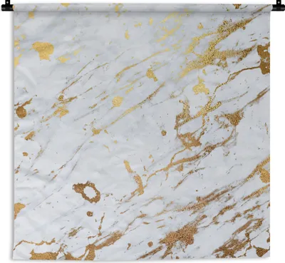 Produktbild von MuchoWow® Wandteppich Wandbehang Marmor - Muster - Gold - Weiß 150x150 cm Tapisserie Dekoration Wandtuch - Wohnaccessoires - Modernes