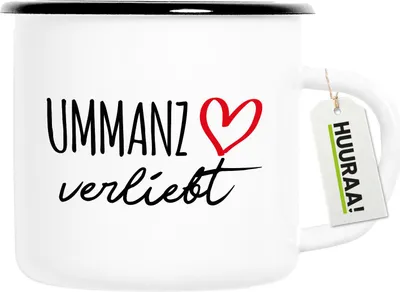 Produktbild von Huuraa Emaille Tasse Ummanz verliebt 300ml Vintage Campingbecher Geschenkidee