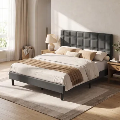 Produktbild von VASAGLE Doppelbett Bettgestell mit Verstellbarem Polsterkopfteil 160 x 200 cm Schiefergrau