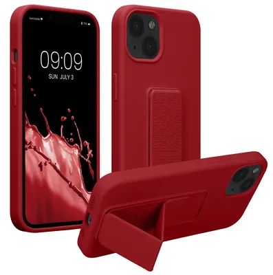 Produktbild von kwmobile Handyhülle für Apple iPhone 13 Hülle - TPU Silikon Case mit Fingerhalter und Stand - Schutzhülle Cover in Rhabarber Rot