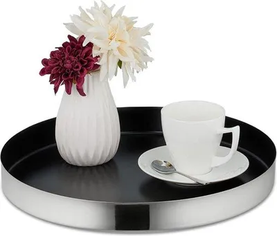 Immagine prodotto di Vassoio decorativo in metallo - A x Ø 4 x 35 cm - nero/argento
