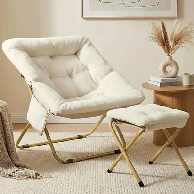 Immagine prodotto di Poltrona reclinabile con poggiapiedi - Poltrona imbottita per il soggiorno - Imbottitura spessa - Struttura in metallo - 72 x 76 x 78 cm - Beige