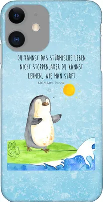 Produktbild von Mr. & Mrs. Panda Iphone 11 Handyhülle Pinguin Surfer - Eisblau - Geschenk, Urlaub, Smartphone Hülle, Cover, Optimistisch, Motiviert, Portugal, Hawaii, Pro