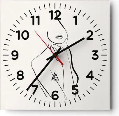 Produktbild von Wanduhr - Quadrat - Glasuhr - Frau Skizze Zeichnung - 30x30cm - Schleichendes Uhrwerk - Lautlos - zum Aufhängen bereit - Dekoration Modern - Wanddekoration aus Glas - C4AC30x30-5045