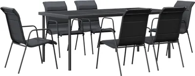 Obrázek produktu pro vidaXL 7dílný zahradní jídelní set černá ocel a textilen