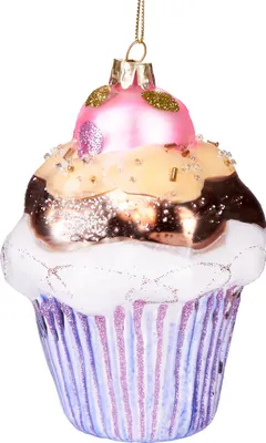Produktbild von BRUBAKER Cupcake - Handbemalte Weihnachtskugel aus Glas - Christbaumschmuck Figuren lustig Deko Anhänger Baumkugel - 13 cm