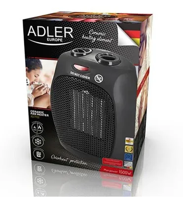 Zdjęcie produktu dla Adler AD 7702, Wentylator elektryczny ogrzewacza pomieszczeń, Ceramika, Wewnętrzna, Stal nierdzewna, obrotowy, 1500 W