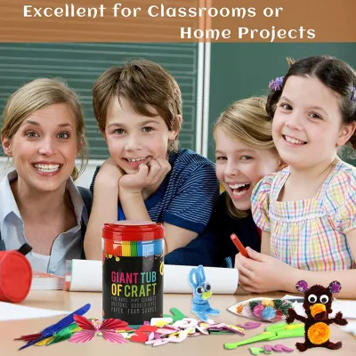 Obrázok produktu pre Handmade DIY Arts and Crafts Supplies Kit 500+ Piece Activity Material Set with EVA Letter Flowers Sticker Ice Cream Sticks Sequins Beads Buckles Educational Gift for Students School Kindergarten Home Supplies