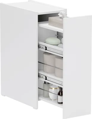 Zdjęcie produktu dla Szafka toaletowa HOMCOM Niche Cabinet, szafka łazienkowa z szufladą, w tym 4 głębokie przegrody, wąska szafka boczna z kółkami, szafka łazienkowa do małych pomieszczeń, salon, 47 x 25 x 66,5 cm, biała