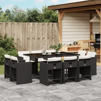 Produktbild von Möbel 11-tlg. Garten-Essgruppe mit Kissen Schwarz Poly Rattan - Balkonmöbel 3277973
