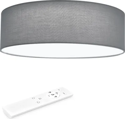 Produktbild von Navaris LED Deckenleuchte 40 cm Rund - Design Stoff Bezug Grau / Hellgrau - Deckenlampe LED Licht Dimmbar mit Farbtemperaturwechsel und Fernbedienung