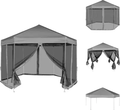 Image de vidaXL Tente pop-up hexagonale avec 6 parois latérales Gris 3,6x3,1 m - Pavillons & Tentes de réception