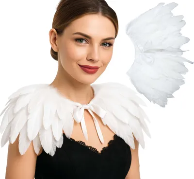 Produktbild von Indischer Karnevalsumhang Fantasy Engel Kostüm Weißer Federkragen Faschingszubehör Spiritueller Fest Umhang Edler Kragen Glamouröse Flügel Karneval, Farbe: Weiß