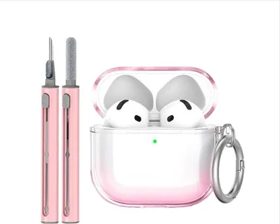 Productafbeelding van INF Beschermende TPU-hoes set compatibel met Apple AirPods 4 met reinigingspen en sleutelhanger Roze