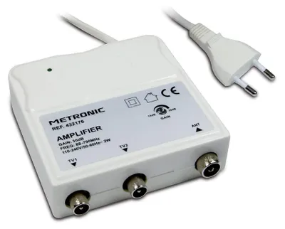 Productafbeelding van Metronic 332176 Versterker voor binnengebruik, geschikt voor FM/VHF/UHF, met 4G-filter, wit