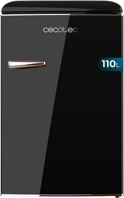 Immagine prodotto di Cecotec mini frigo retrò Bolero CoolMarket TT Origin 110 Nero E. Mini frigorifero retrò con capacità di 110 litri, classe E, scomparto per il ghiaccio, interno a LED, maniglia cromata, ripiani in vetro