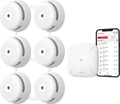 Produktbild von X-Sense Link+ Pro Intelligentes Rauchmelder-Bündel - 6 XS01-M Rauchmelders und SBS50 Basisstation - Funktioniert über App - WiFi - Funkverbindung