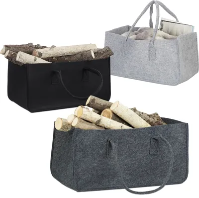 Produktbild von 3er Set Filzkörbe, faltbar, flexibel, 27 Liter, Filz, Aufbewahrungskorb, HxBxT: 25 x 25 x 50 cm, schwarz/grau/anthrazit