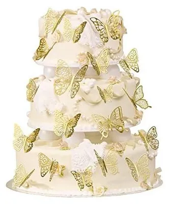 Produktbild von 48 Stück Schmetterlinge Tortendeko, Schmetterling Geburtstagstorte Topper Dekoration, Schmetterling Kuchen Topper, Cupcake Dekoration für Hochzeit, Geburtstag, Baby-Dusche, Partybedarf (Gold)