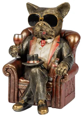 Produktbild von formano Bulldogge im Sessel Dekofigur Kunststein Antik Gold 27 cm Hund
